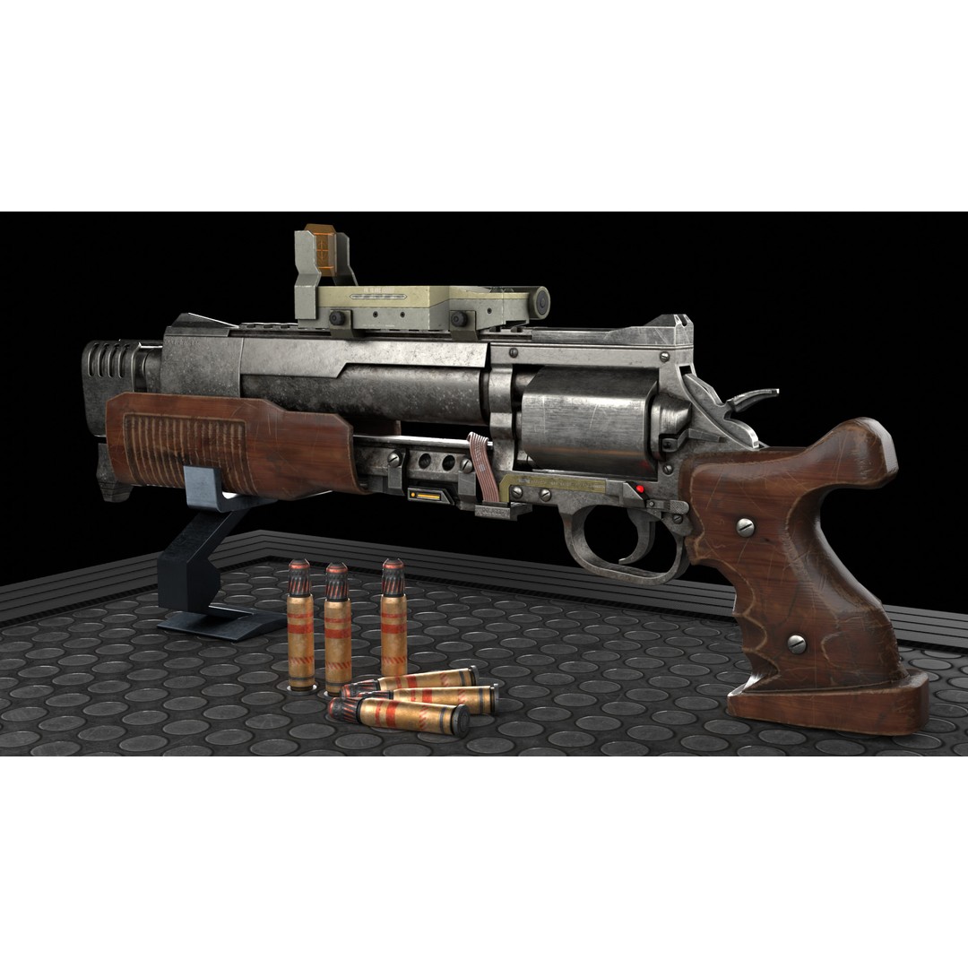 Sci-Fi Revolver Pistol 3D Model – Low Poly Game Ready Asset, FBX - View 4