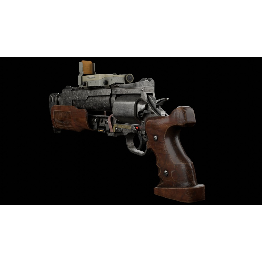 Sci-Fi Revolver Pistol 3D Model – Low Poly Game Ready Asset, FBX - View 7