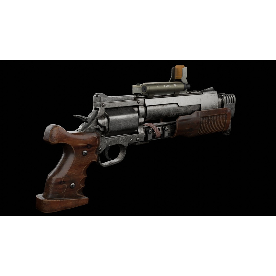 Sci-Fi Revolver Pistol 3D Model – Low Poly Game Ready Asset, FBX - View 8