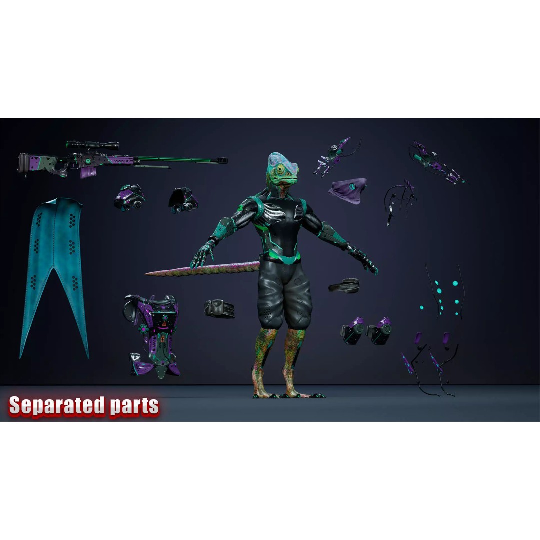 Alien Chameleon 3D Model – Low-Poly Animated Character, FBX, UE4/UE5 - View 4