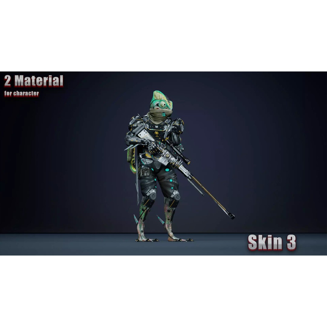 Alien Chameleon 3D Model – Low-Poly Animated Character, FBX, UE4/UE5 - View 8