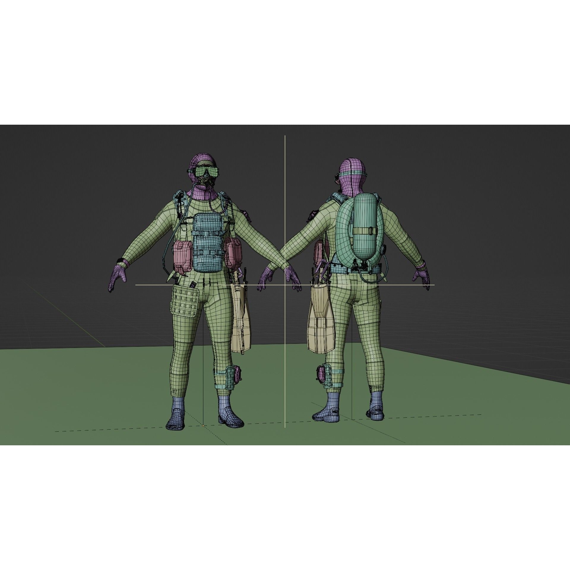 Soldier Diver Suit - Low-Poly Game-Ready 3D Model - View 15