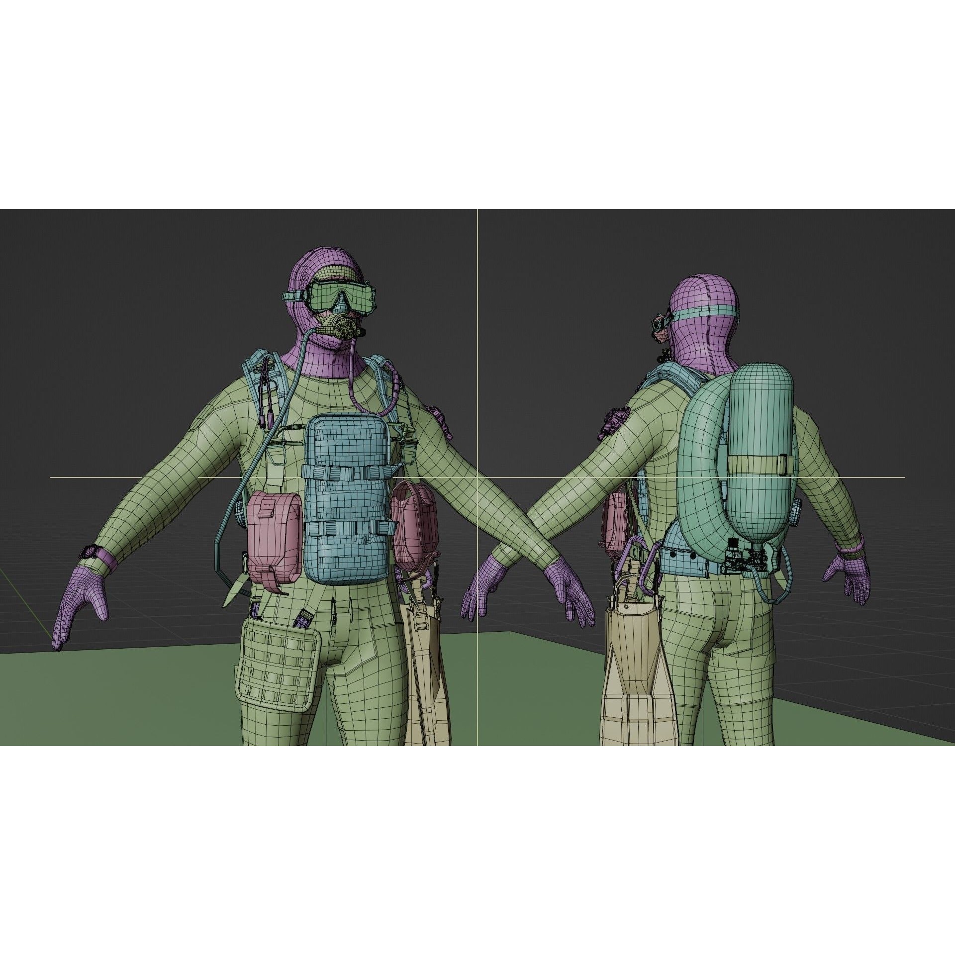 Soldier Diver Suit - Low-Poly Game-Ready 3D Model - View 16
