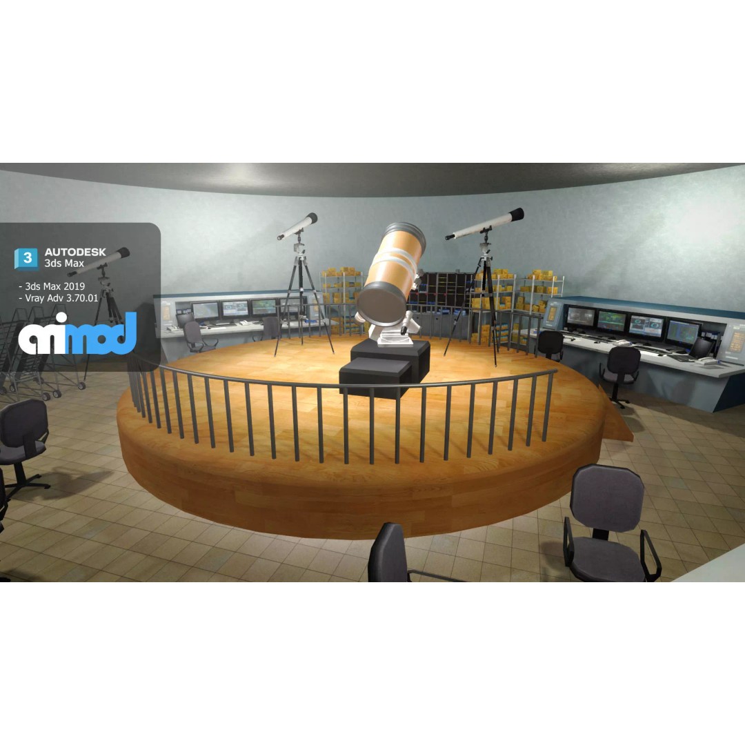 Observatory 3D Model – Detailed Exterior Building for Games, FBX - View 2