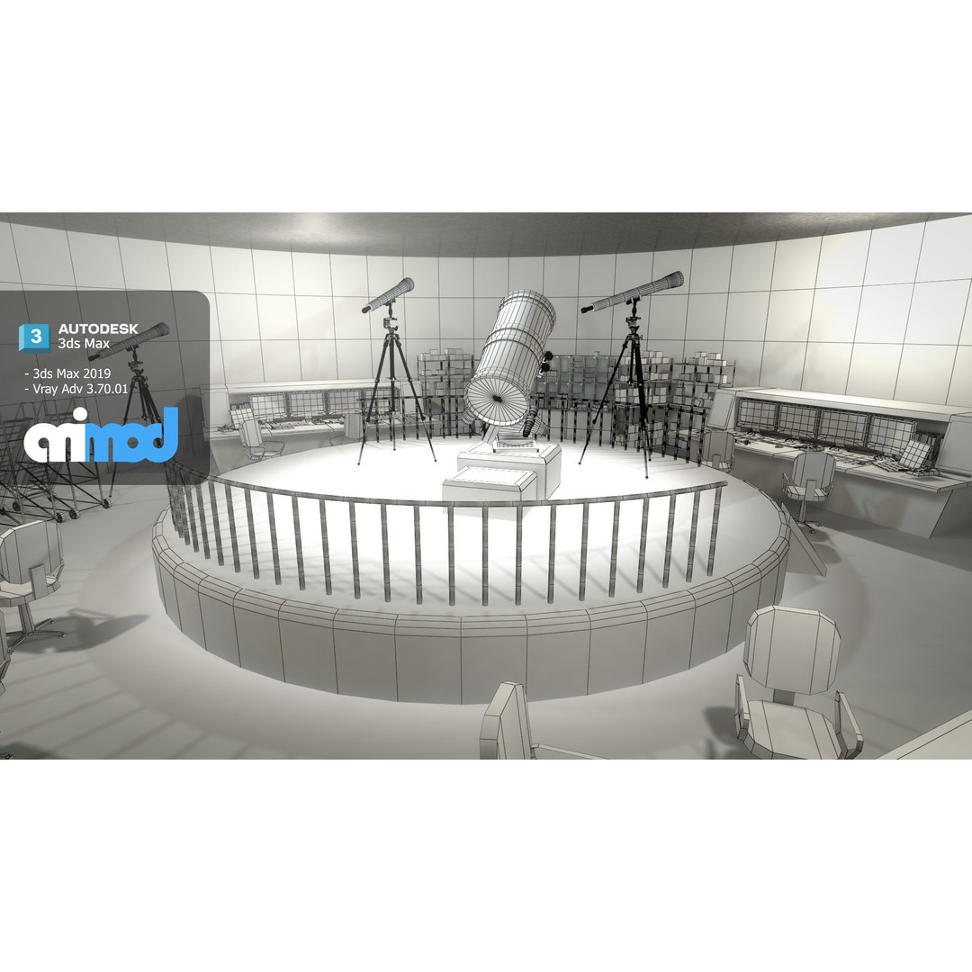 Observatory 3D Model – Detailed Exterior Building for Games, FBX - View 7