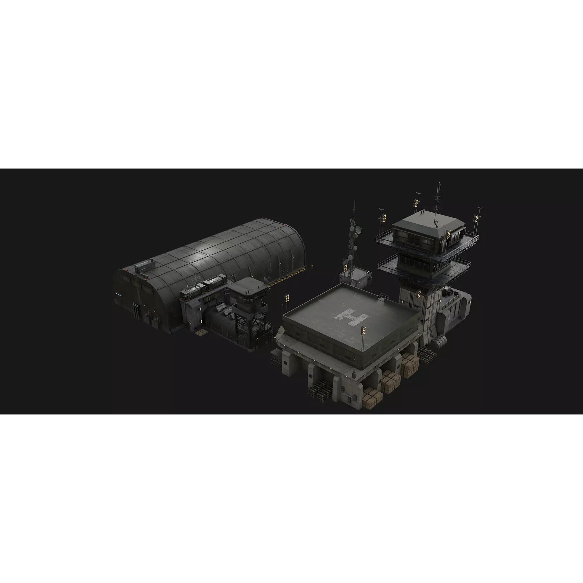 Military Base Assets - Low-Poly Game-Ready 3D Model - View 3
