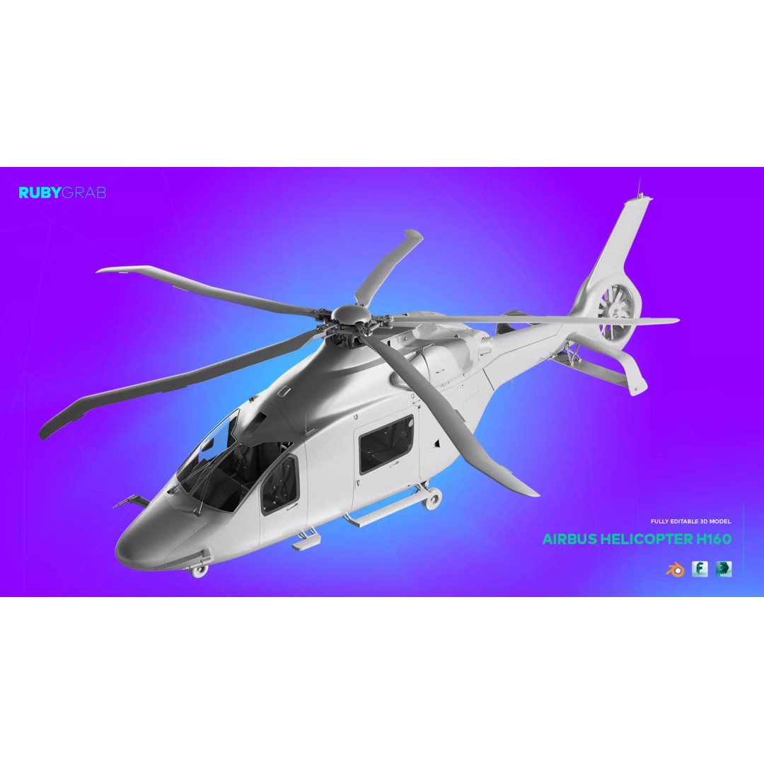 AirBus Helicopter H160 3D Model – High Poly Realistic Aircraft, FBX, Blender - View 2