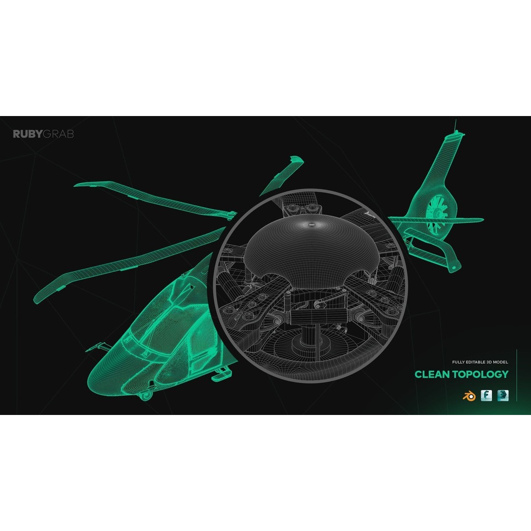 AirBus Helicopter H160 3D Model – High Poly Realistic Aircraft, FBX, Blender - View 3