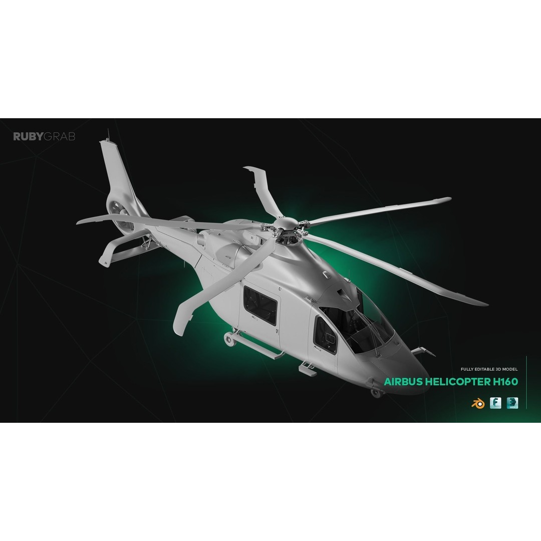 AirBus Helicopter H160 3D Model – High Poly Realistic Aircraft, FBX, Blender - View 4