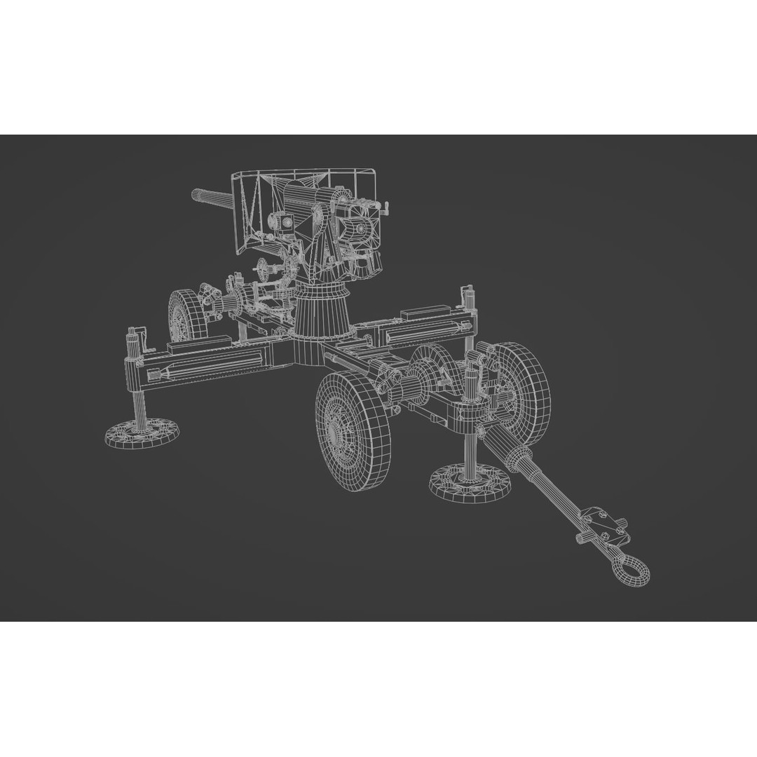 Luftvarnskanon M37 3D Model – Low Poly Anti Air Gun, FBX, Blender - View 10