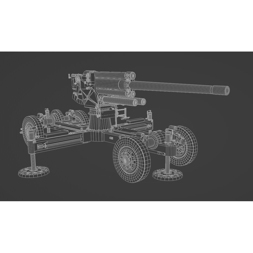 Luftvarnskanon M37 3D Model – Low Poly Anti Air Gun, FBX, Blender - View 11