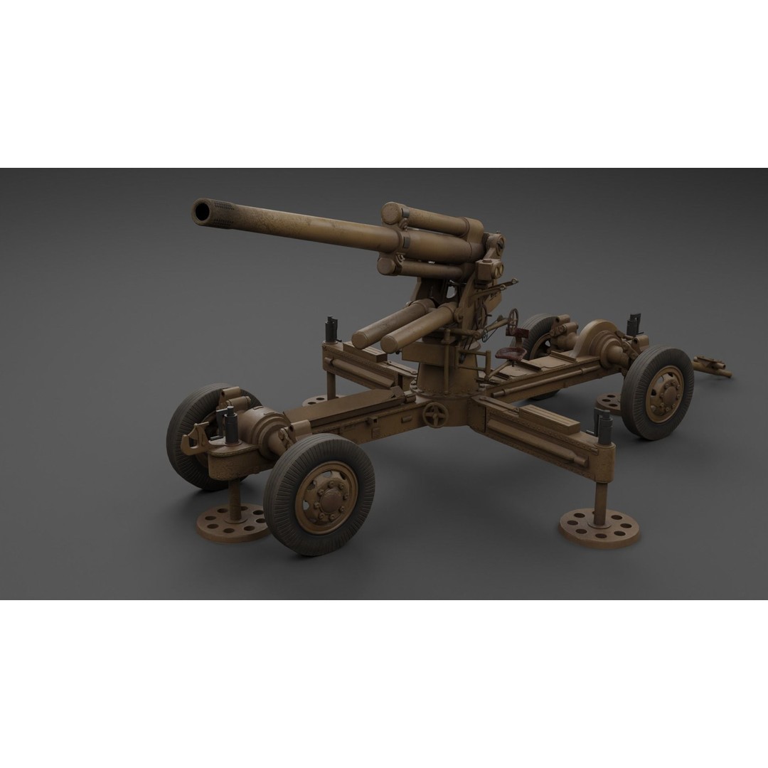 Luftvarnskanon M37 3D Model – Low Poly Anti Air Gun, FBX, Blender - View 12