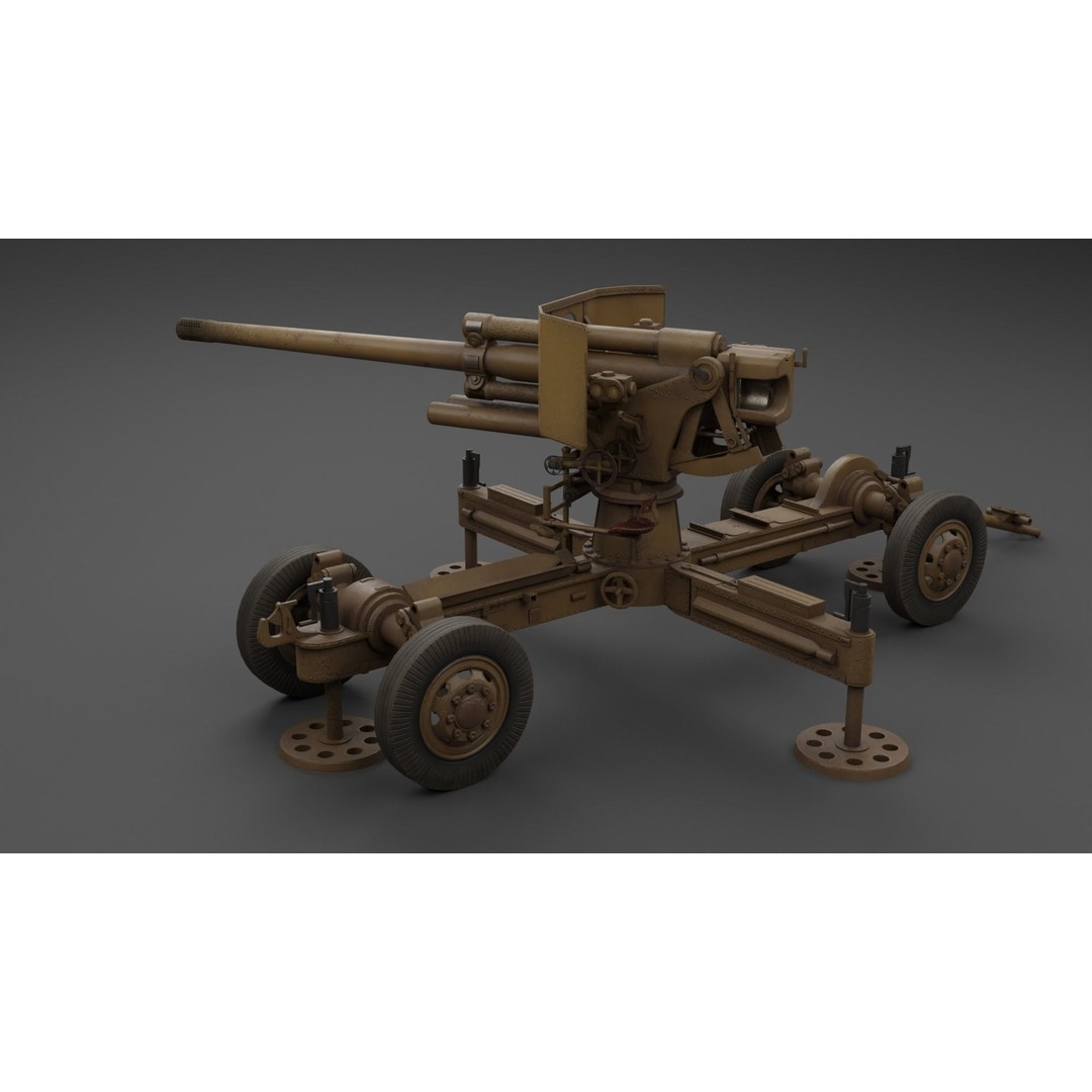 Luftvarnskanon M37 3D Model – Low Poly Anti Air Gun, FBX, Blender - View 13