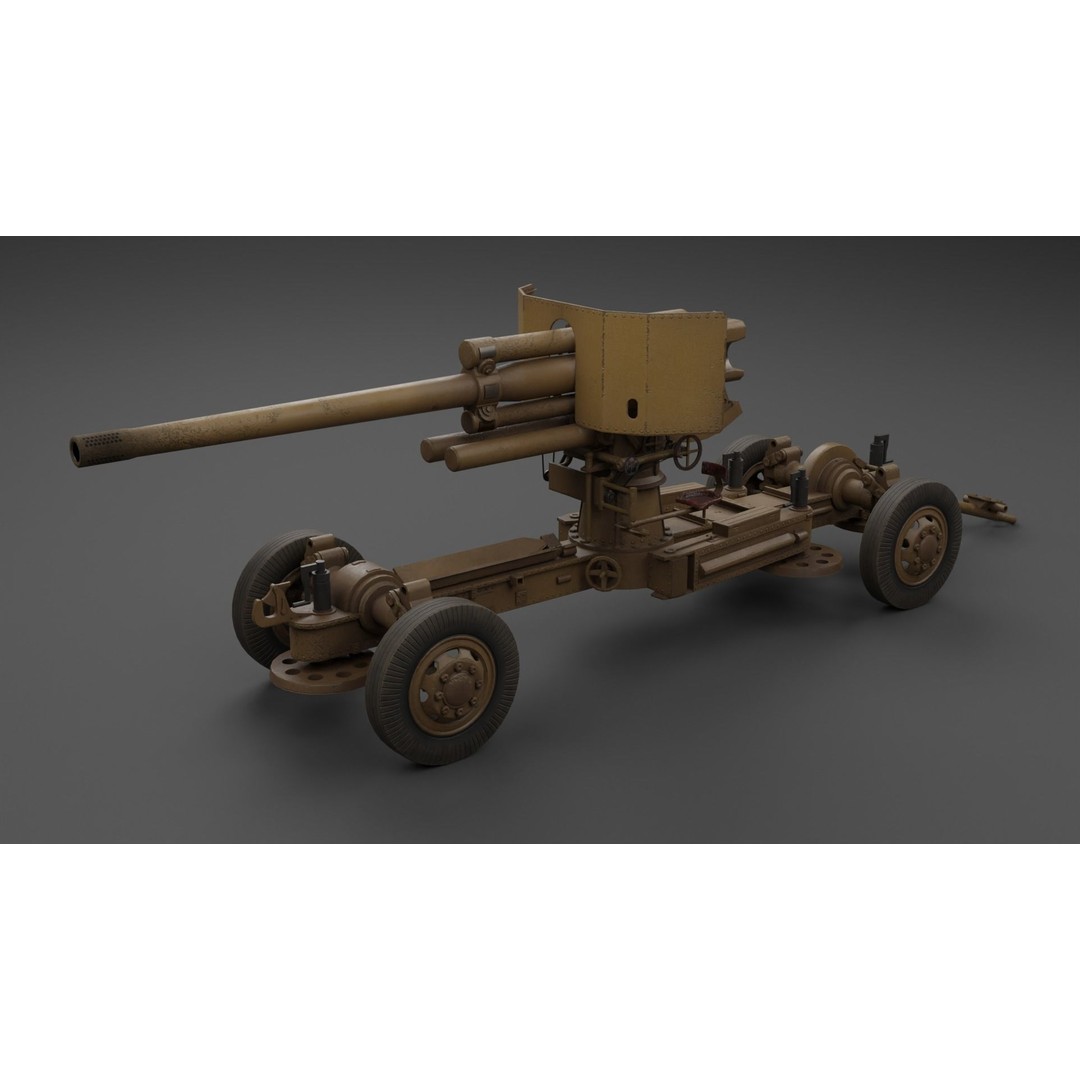 Luftvarnskanon M37 3D Model – Low Poly Anti Air Gun, FBX, Blender - View 14