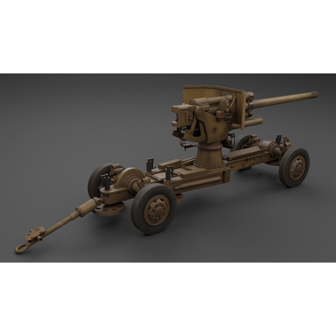 Luftvarnskanon M37 3D Model – Low Poly Anti Air Gun, FBX, Blender - View 15