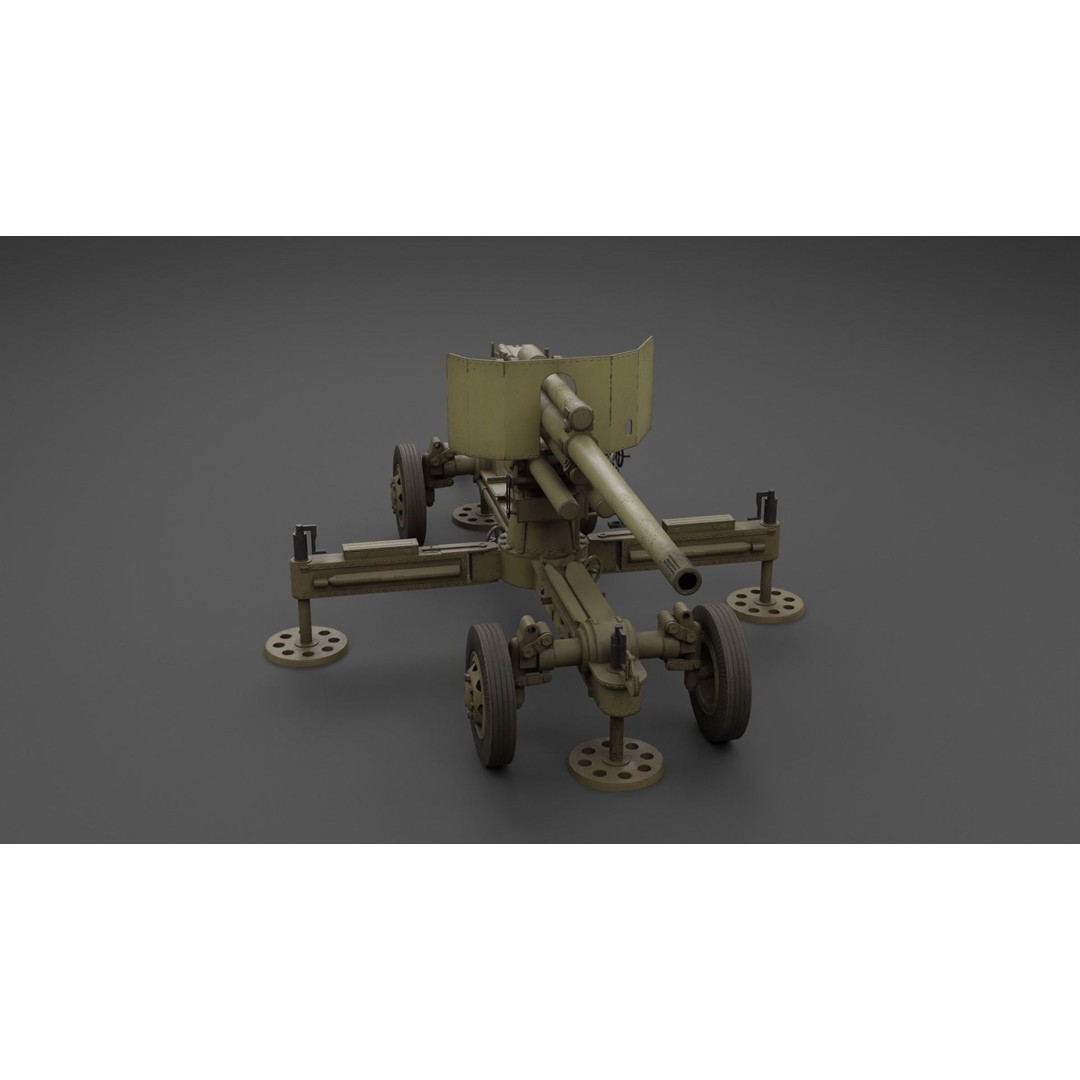 Luftvarnskanon M37 3D Model – Low Poly Anti Air Gun, FBX, Blender - View 17