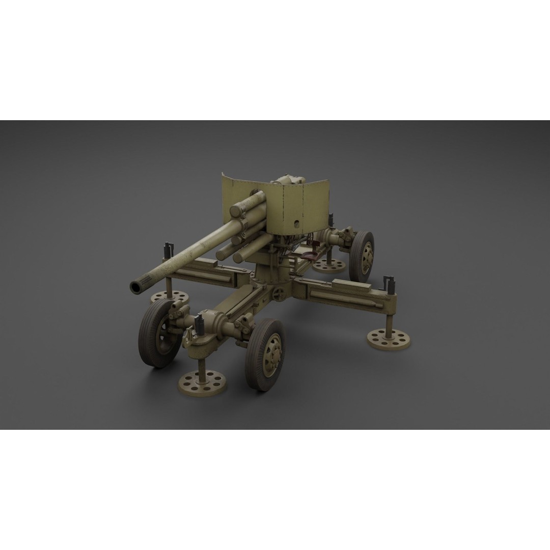 Luftvarnskanon M37 3D Model – Low Poly Anti Air Gun, FBX, Blender - View 19