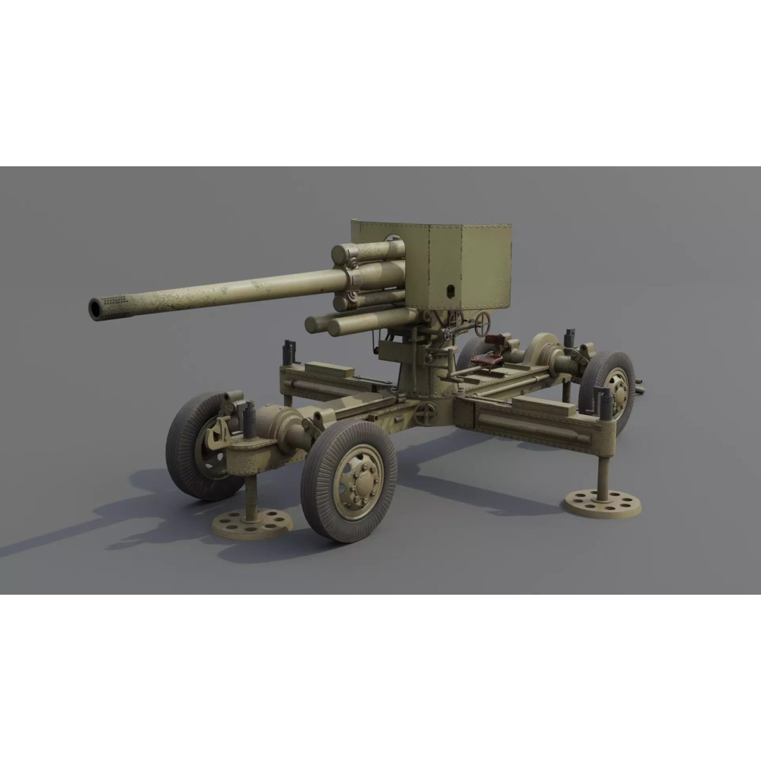 Luftvarnskanon M37 3D Model – Low Poly Anti Air Gun, FBX, Blender - View 2