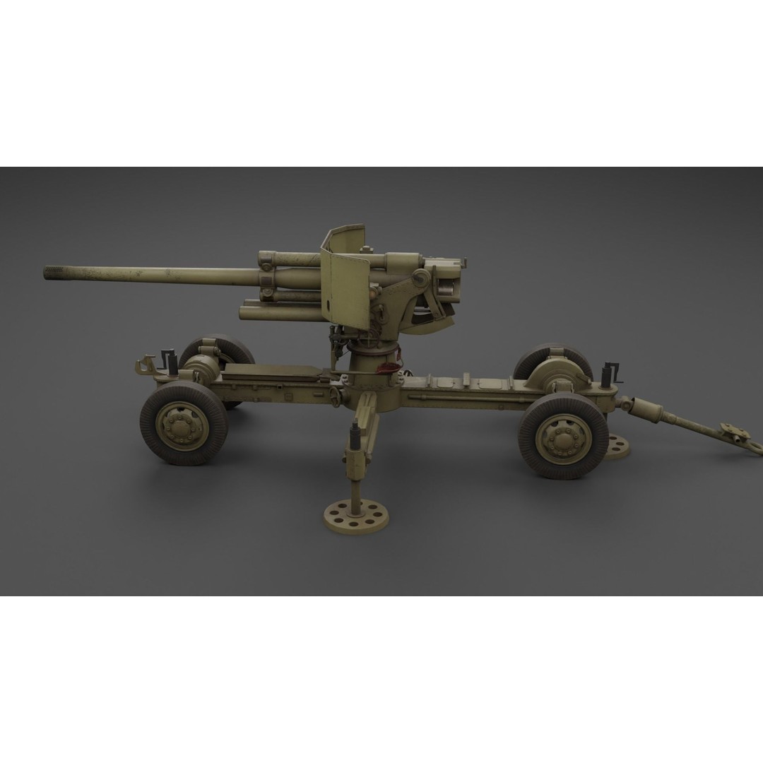 Luftvarnskanon M37 3D Model – Low Poly Anti Air Gun, FBX, Blender - View 20