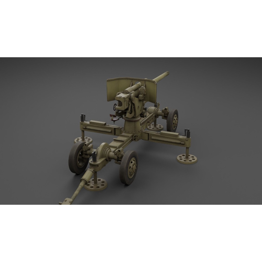 Luftvarnskanon M37 3D Model – Low Poly Anti Air Gun, FBX, Blender - View 21