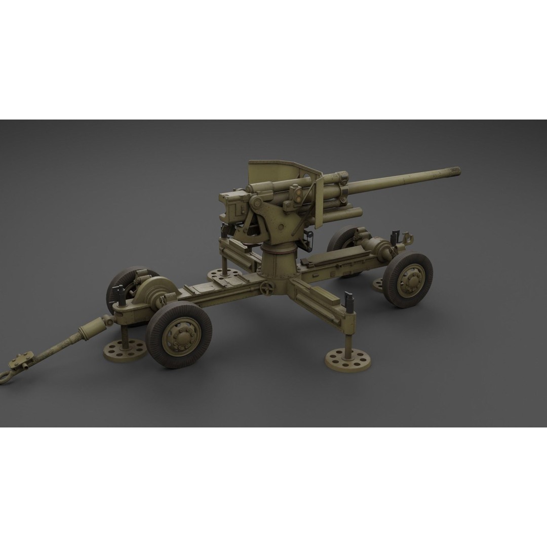 Luftvarnskanon M37 3D Model – Low Poly Anti Air Gun, FBX, Blender - View 22