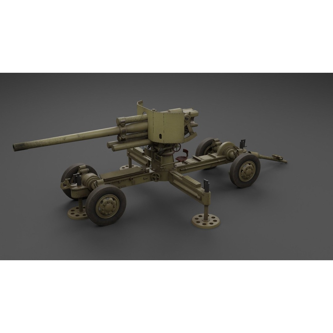 Luftvarnskanon M37 3D Model – Low Poly Anti Air Gun, FBX, Blender - View 23
