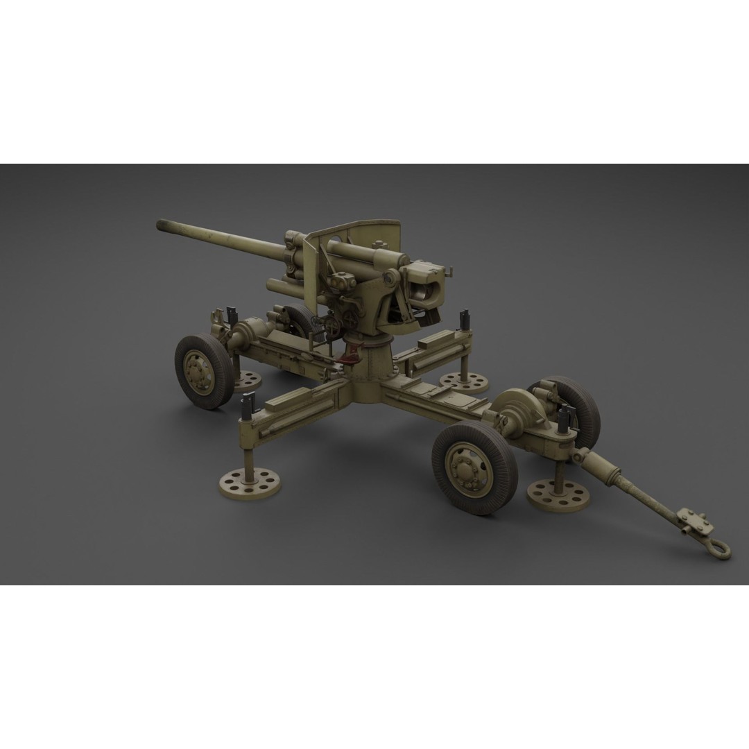 Luftvarnskanon M37 3D Model – Low Poly Anti Air Gun, FBX, Blender - View 24