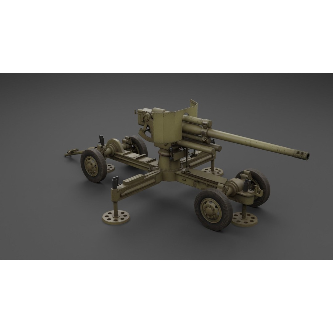 Luftvarnskanon M37 3D Model – Low Poly Anti Air Gun, FBX, Blender - View 25