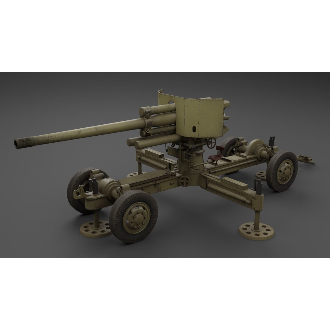 Luftvarnskanon M37 3D Model – Low Poly Anti Air Gun, FBX, Blender - View 3