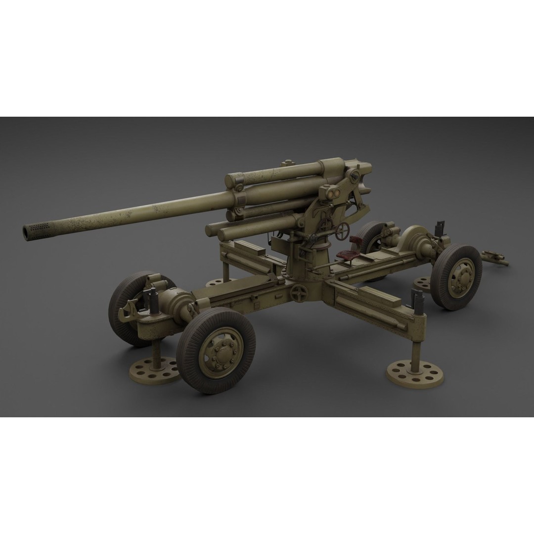 Luftvarnskanon M37 3D Model – Low Poly Anti Air Gun, FBX, Blender - View 4