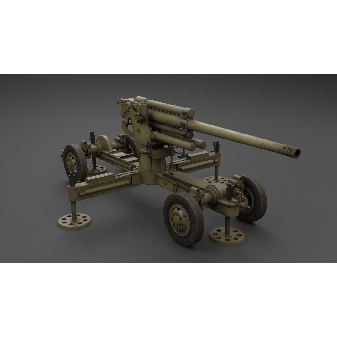 Luftvarnskanon M37 3D Model – Low Poly Anti Air Gun, FBX, Blender - View 5