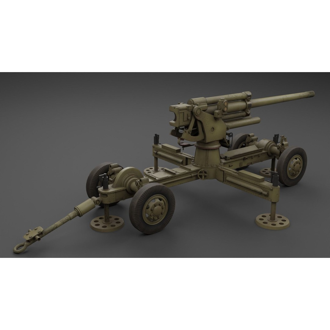Luftvarnskanon M37 3D Model – Low Poly Anti Air Gun, FBX, Blender - View 6