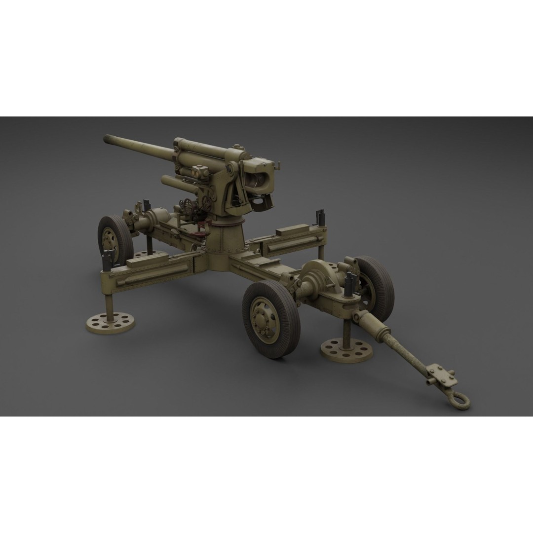 Luftvarnskanon M37 3D Model – Low Poly Anti Air Gun, FBX, Blender - View 7