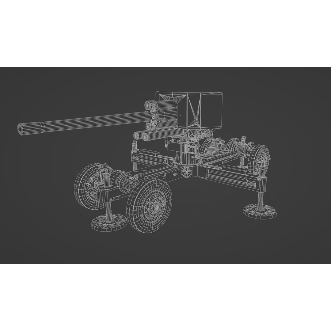 Luftvarnskanon M37 3D Model – Low Poly Anti Air Gun, FBX, Blender - View 8