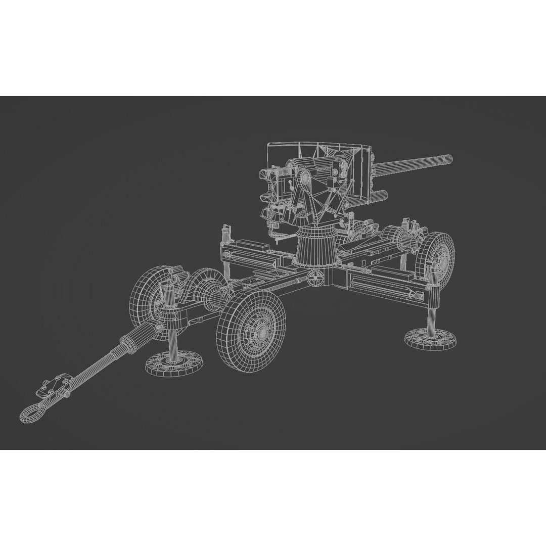 Luftvarnskanon M37 3D Model – Low Poly Anti Air Gun, FBX, Blender - View 9