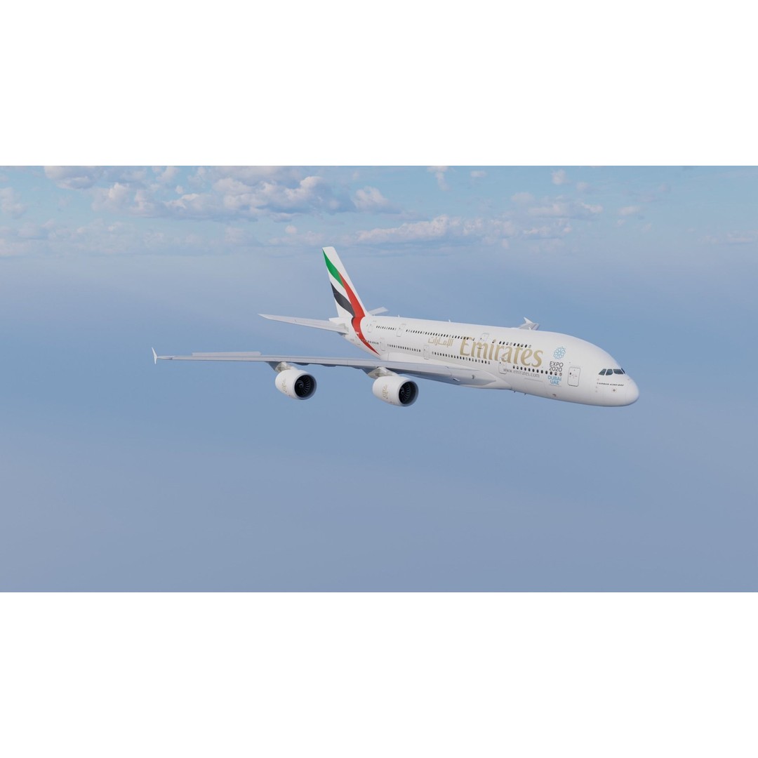 Airbus A380 3D Model – Low Poly Animated Aircraft, FBX, Blender - View 3