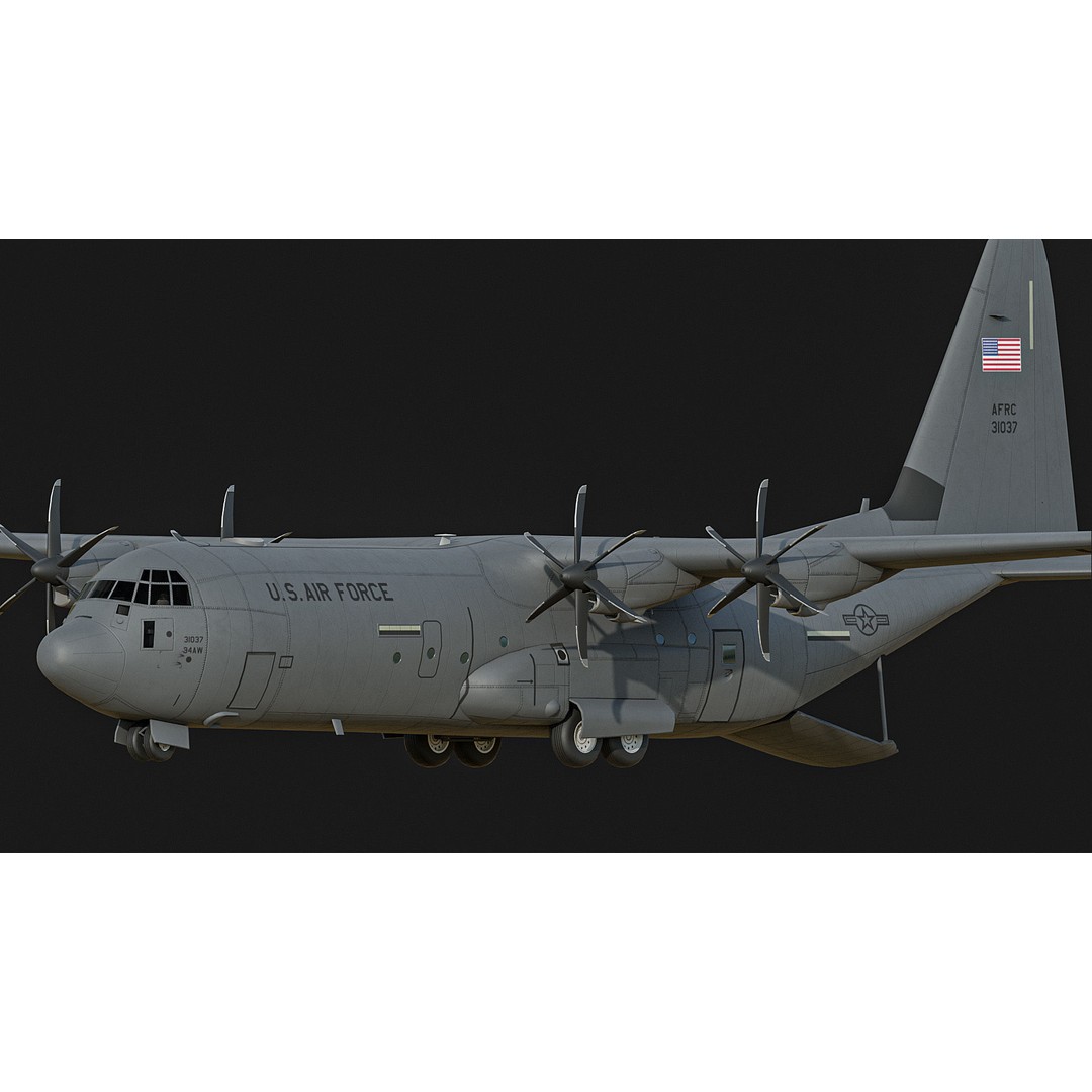 C130 Super Hercules 3D Model – Low Poly Aircraft Asset, FBX - View 10