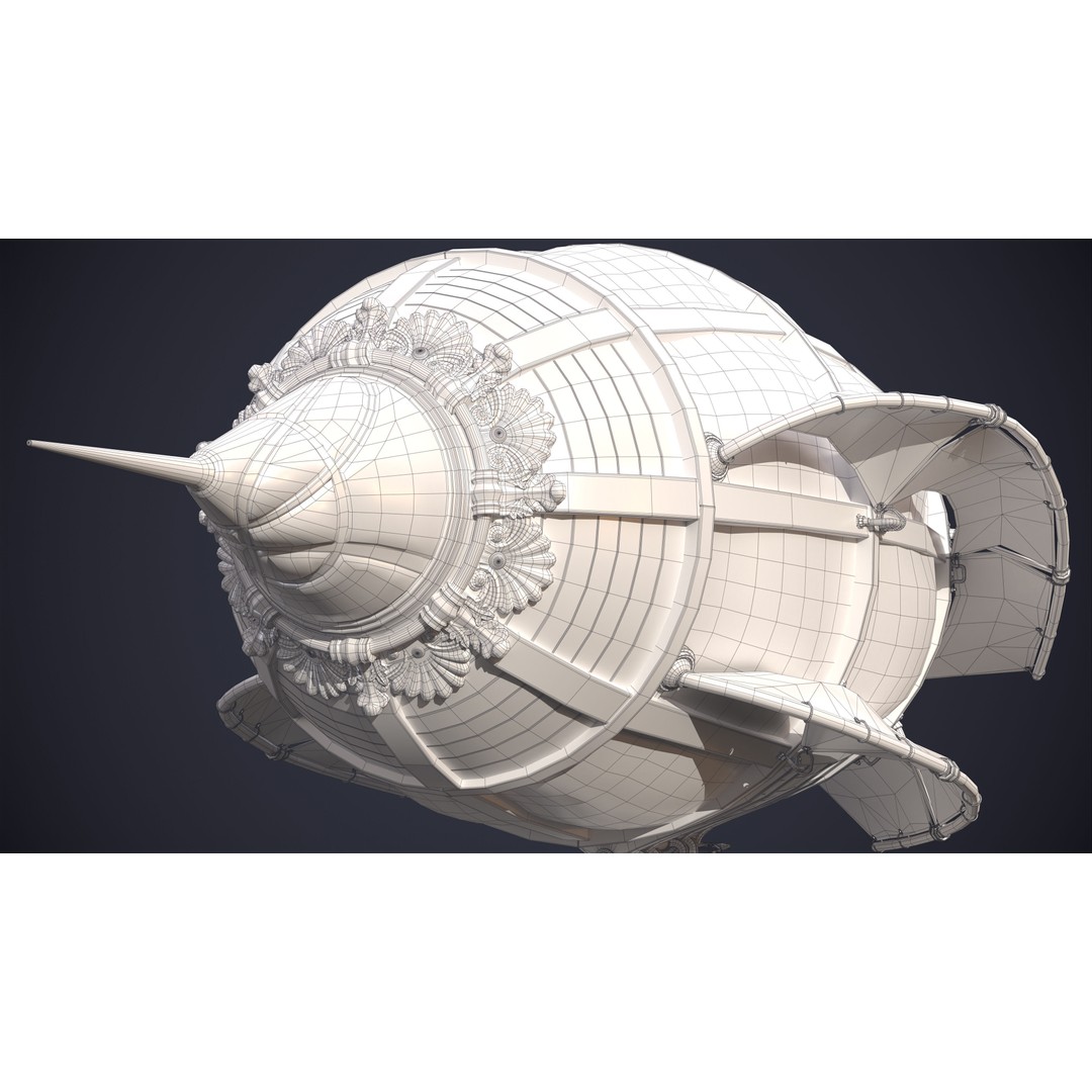Steampunk Airship 3D Model – High Poly Game Asset, FBX, OBJ
