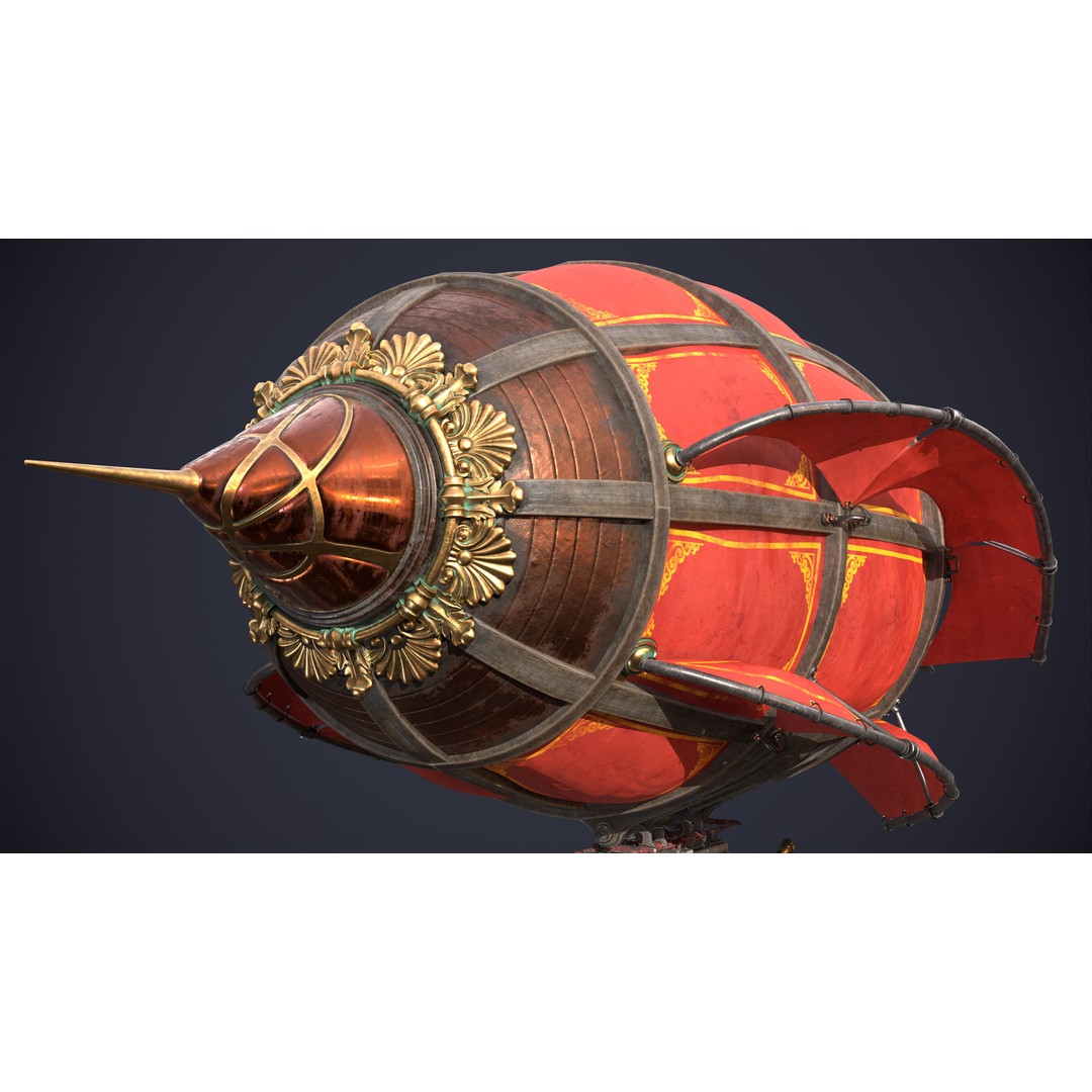 Steampunk Airship 3D Model – High Poly Game Asset, FBX, OBJ - View 14