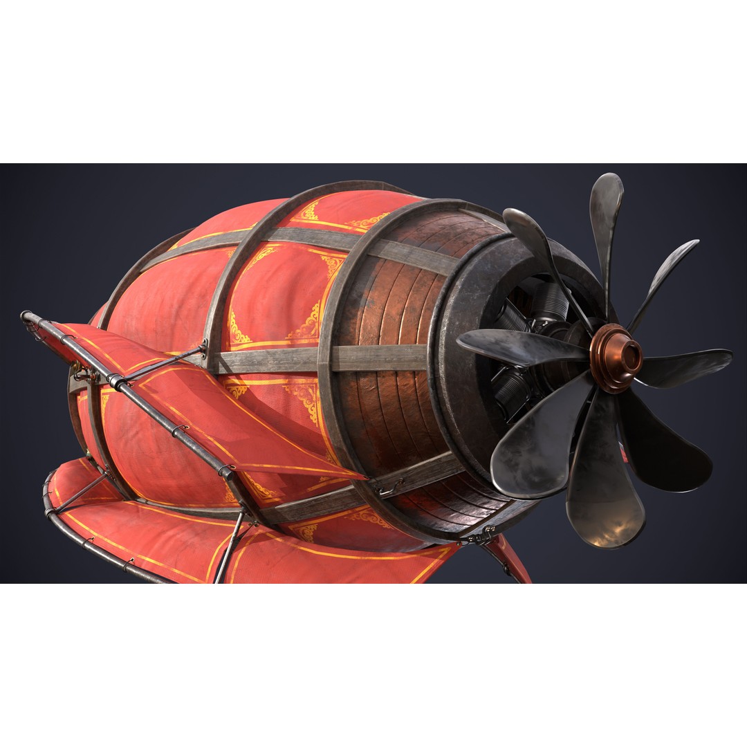 Steampunk Airship 3D Model – High Poly Game Asset, FBX, OBJ - View 15