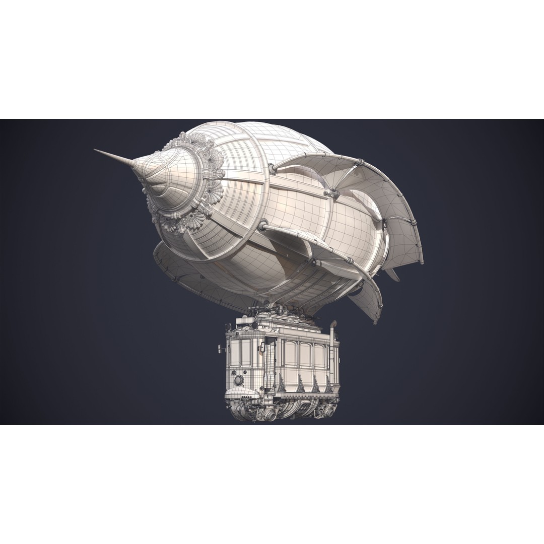Steampunk Airship 3D Model – High Poly Game Asset, FBX, OBJ - View 17