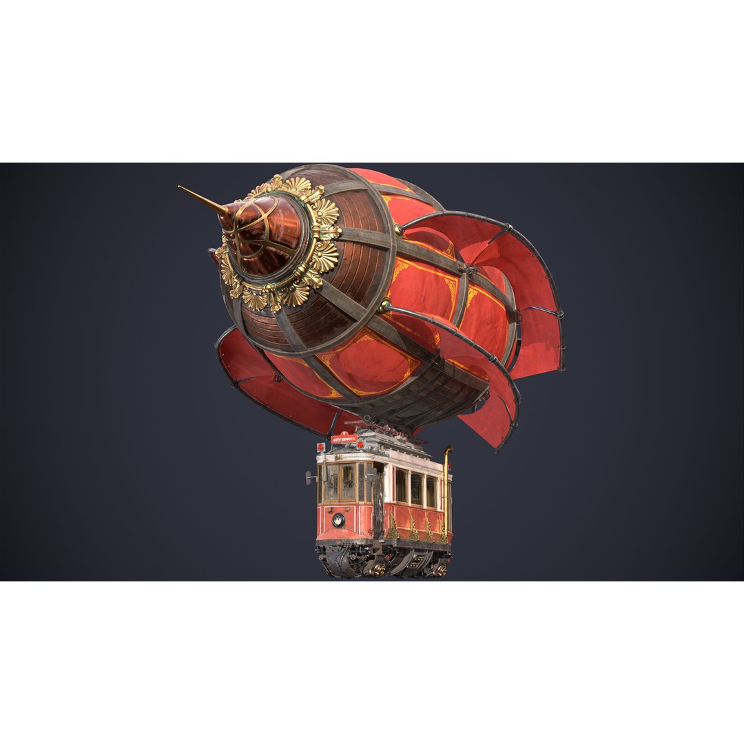 Steampunk Airship 3D Model – High Poly Game Asset, FBX, OBJ - View 4