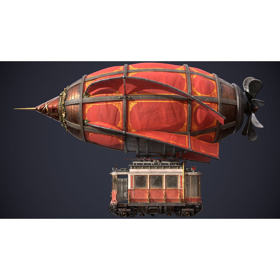 Steampunk Airship 3D Model – High Poly Game Asset, FBX, OBJ - View 5