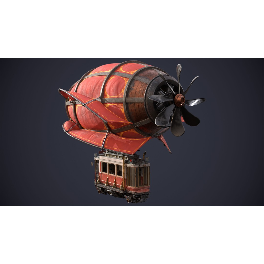 Steampunk Airship 3D Model – High Poly Game Asset, FBX, OBJ - View 6