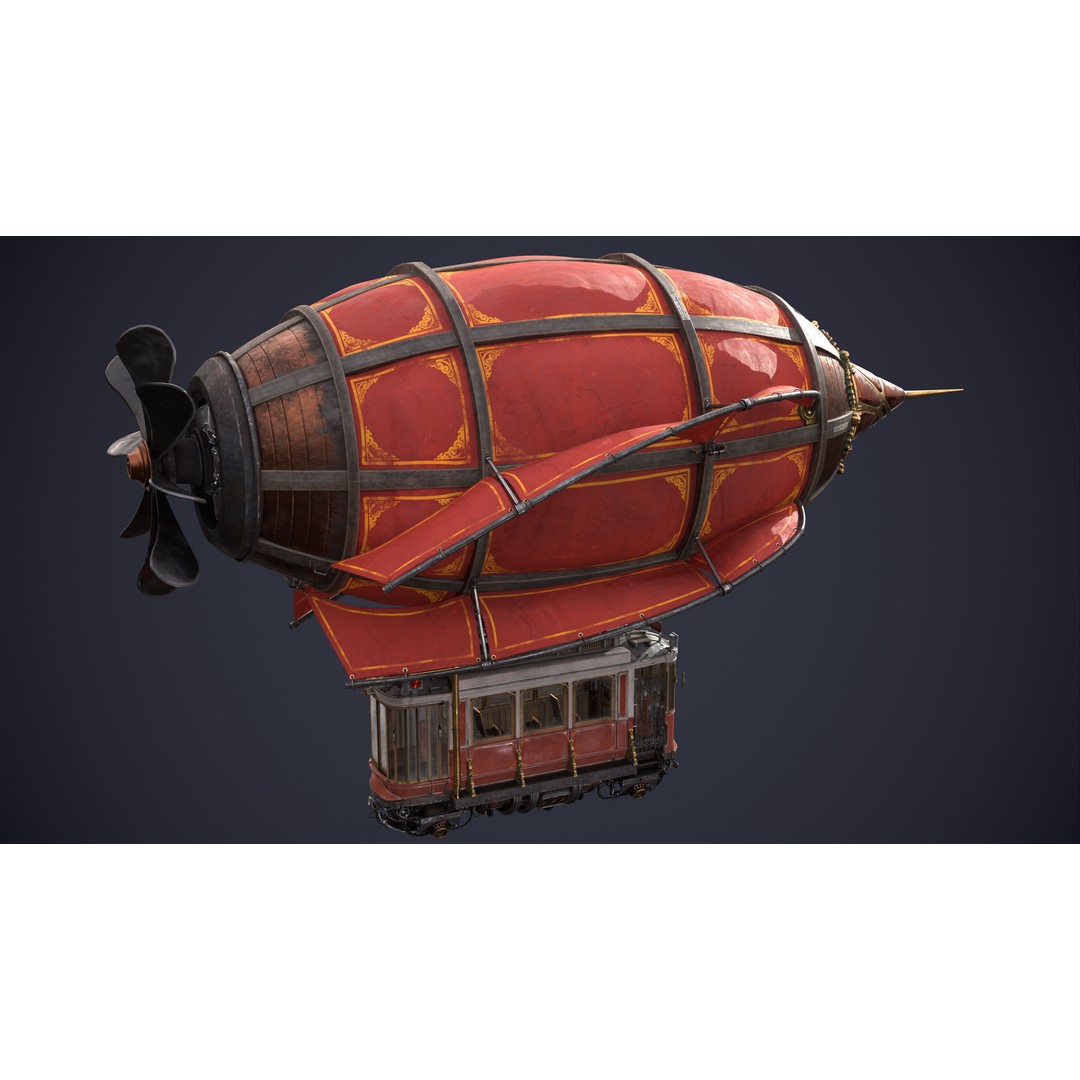 Steampunk Airship 3D Model – High Poly Game Asset, FBX, OBJ - View 7
