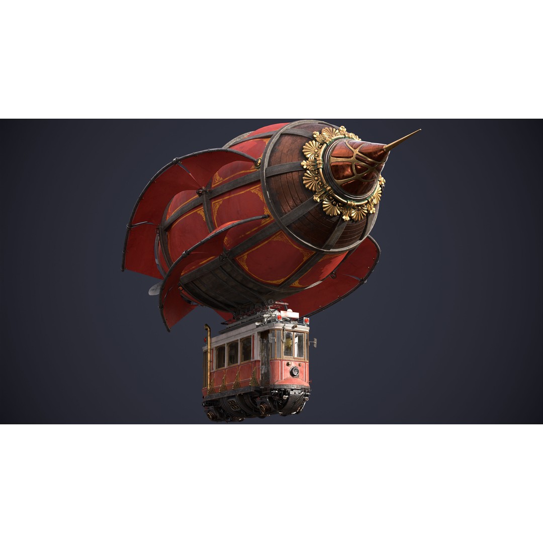 Steampunk Airship 3D Model – High Poly Game Asset, FBX, OBJ - View 8