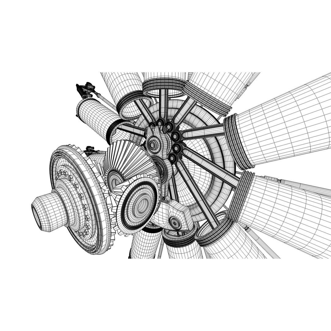 Radial Aircraft Engine 3D Model – Animated PBR Asset, FBX