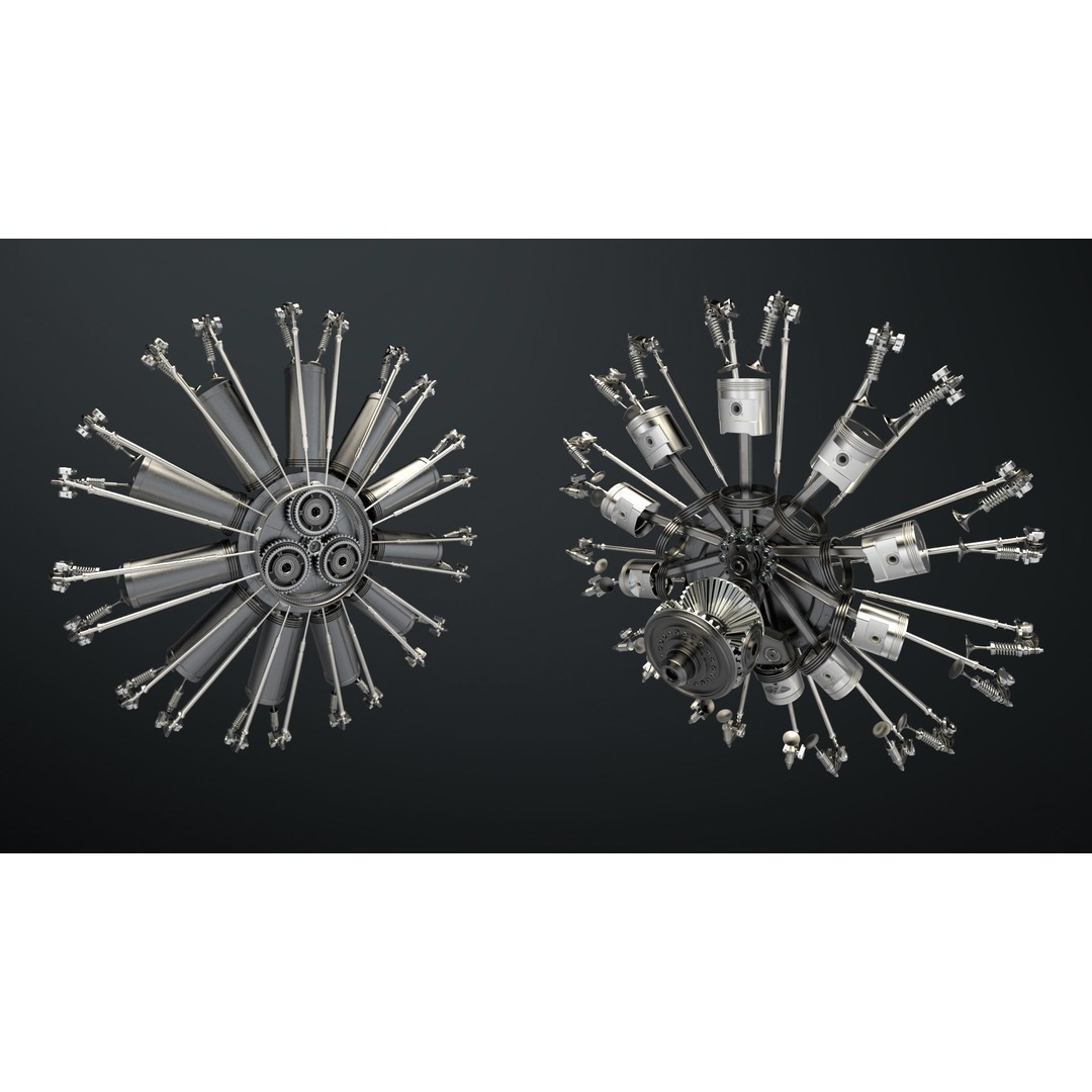 Radial Aircraft Engine 3D Model – Animated PBR Asset, FBX - View 16