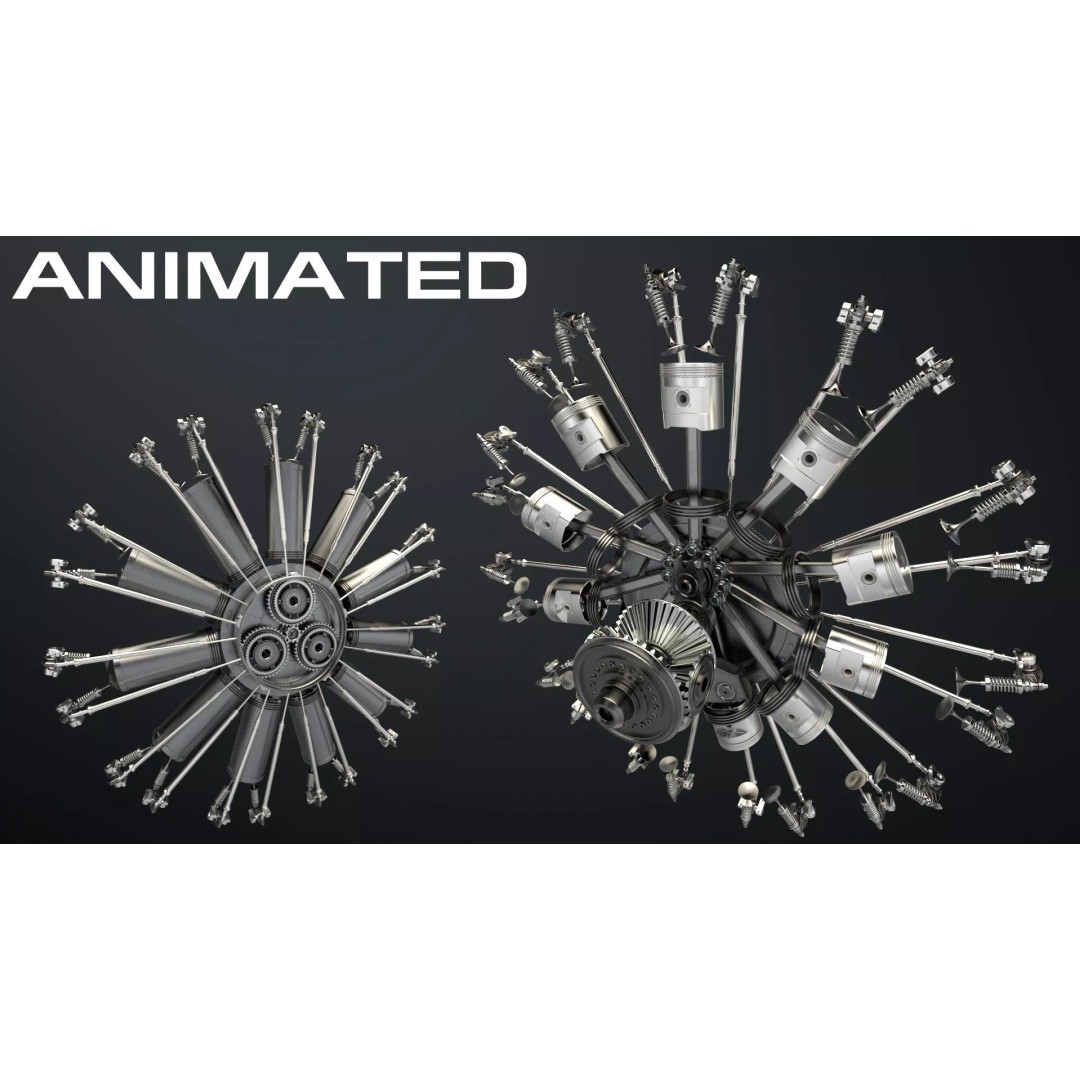Radial Aircraft Engine 3D Model – Animated PBR Asset, FBX - View 2