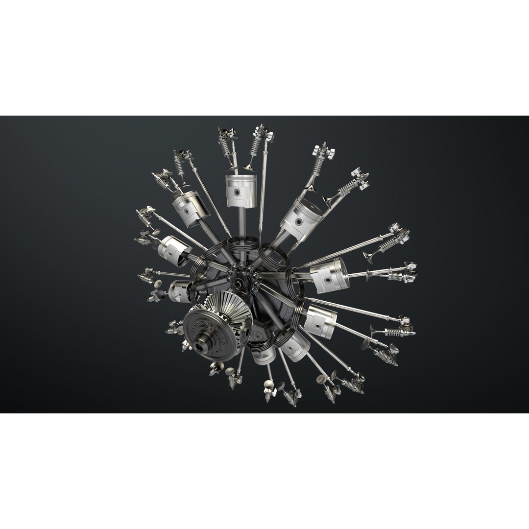 Radial Aircraft Engine 3D Model – Animated PBR Asset, FBX - View 3